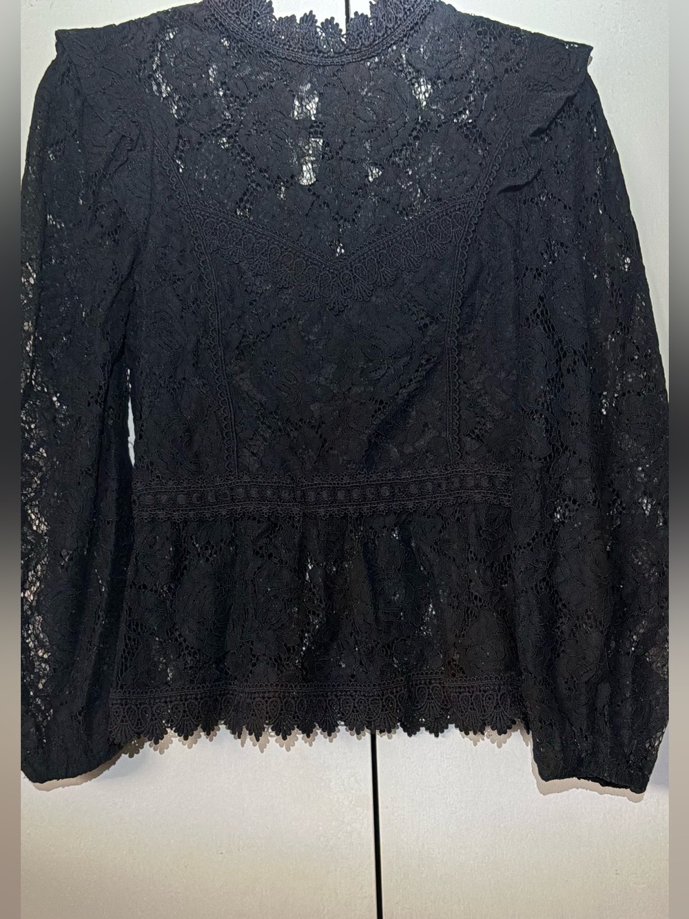 Haute Monde Black Lace Long-Sleeve Peplum Blouse